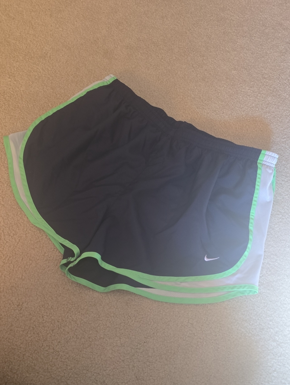 Nike Women’s Dark Blue Athletic Shorts with Neon Green Trim
